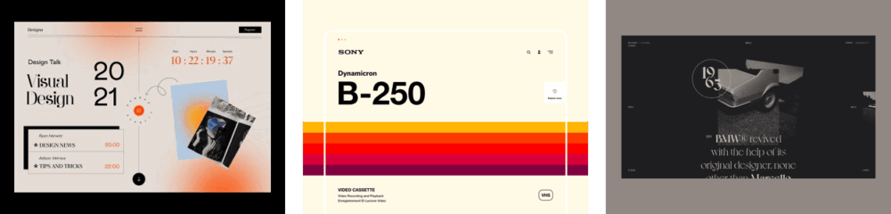 three examples of the vintage/retro web design trend