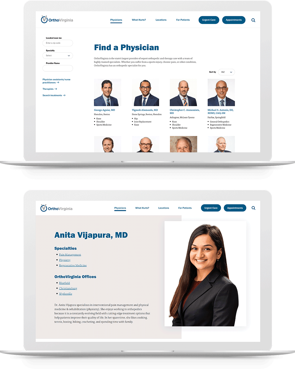 OrthoVirginia Website Award Winner for Physician Directory