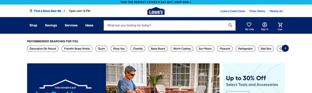 Lowes website sticky bar