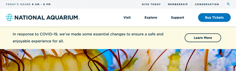 National Aquarium website alert banner