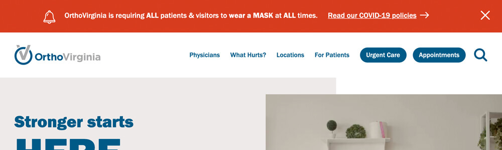 OrthoVirginia website alert banner