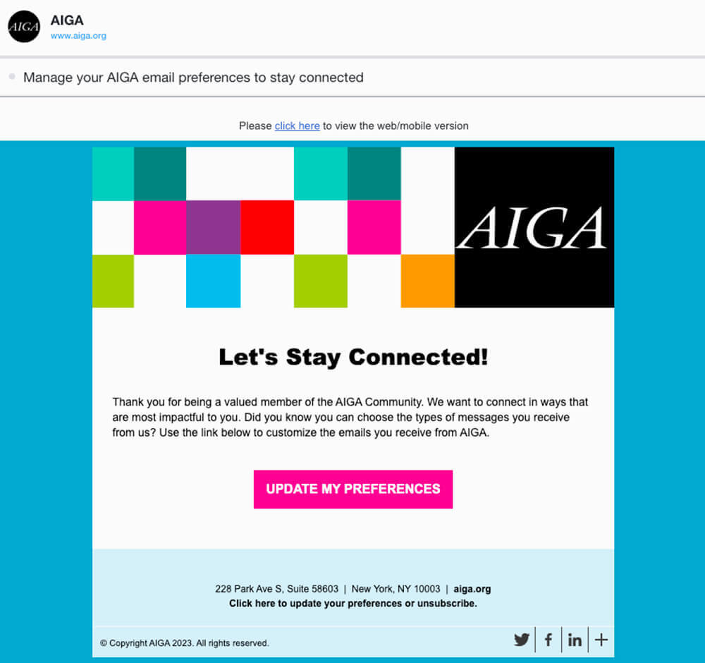sample of an AIGA preference email