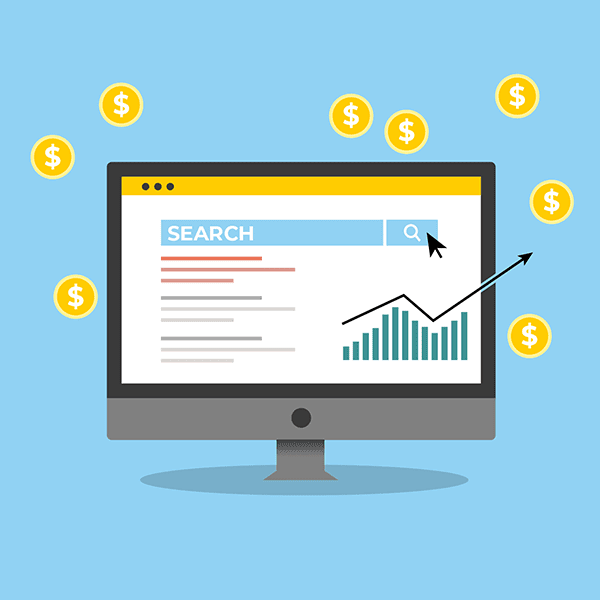 illustration of a computer showing PPC campaign results