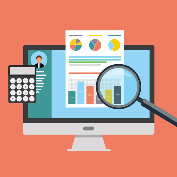 illustration of computer being used to track marketing ROI