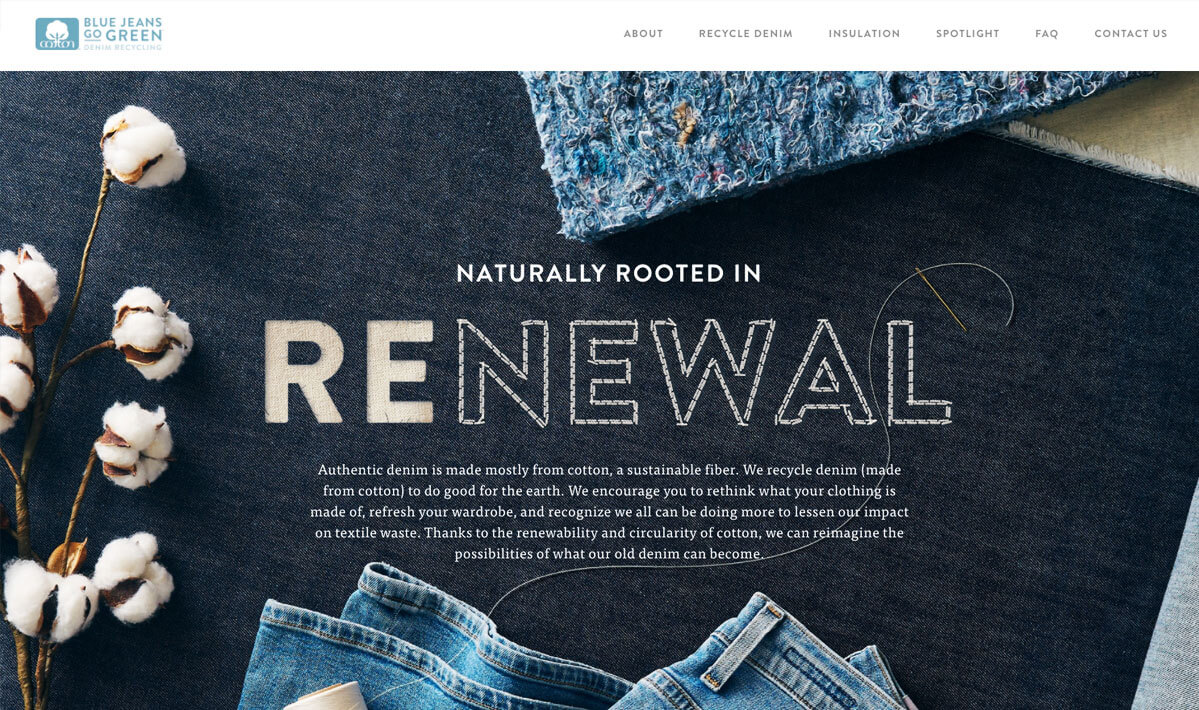 Screengrab of the Cotton's denim campaign microsite's dark mode hero design