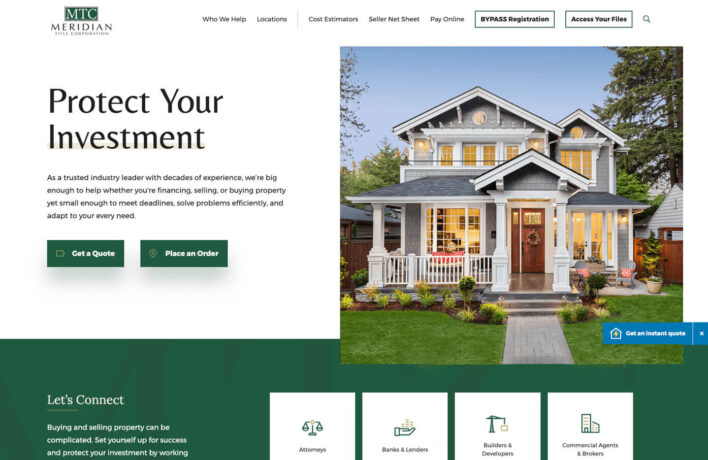 Meridian Title desktop homepage web design