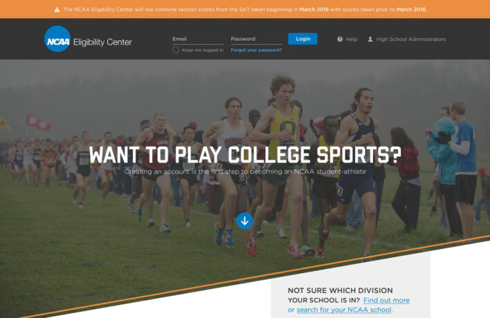 NCAA Eligibility Center desktop homepage web design