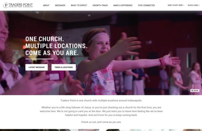 Traders Point Christian Church desktop homepage web design