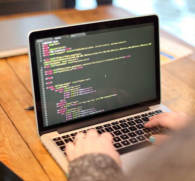 Developer coding on laptop