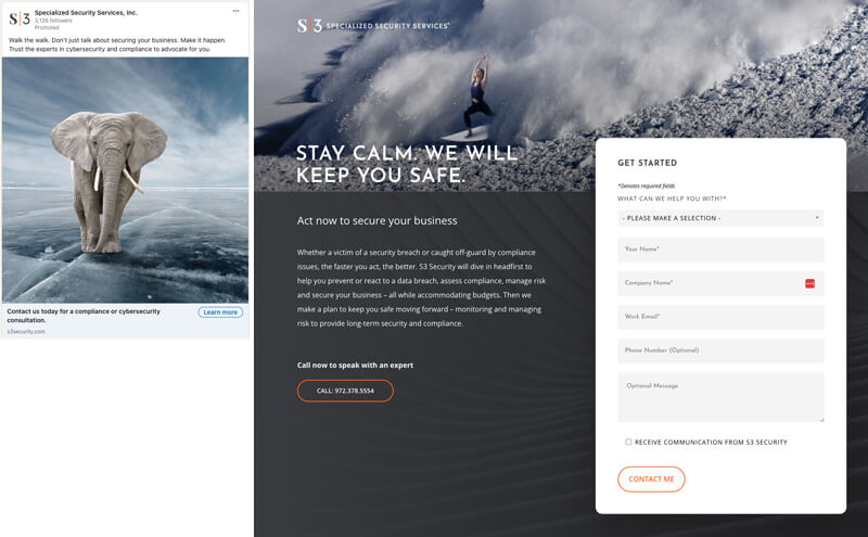 In these two examples of unified website images and branding, Specialized Security Services, Inc. merges two pieces of stock art into one memorable collage that matches the company's visual identity.
