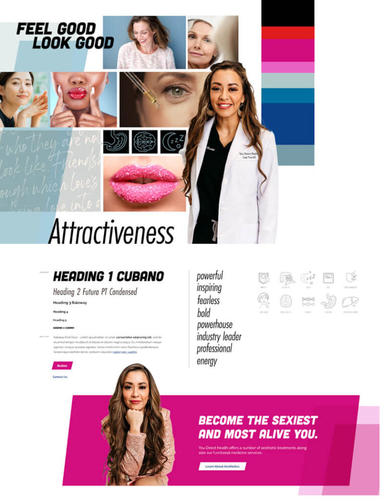 Mood board and imagery/pattern library examples from Yoo Direct Health's new brand book, developed by healthcare marketing group TBH Creative